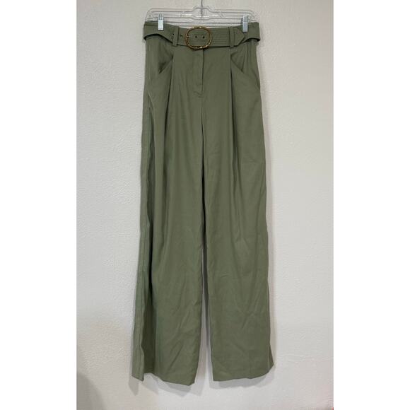 Veronica Beard Rimini Belted Pleated Linen Wide Leg Trouser Pants Sage Green 4 - Picture 3 of 9